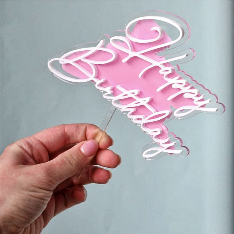 Double Layer Acrylic Happy Birthday Cake Decorating Supplies Black Acrylic Cake Toppers Cupcake Decoration for Birthday Party