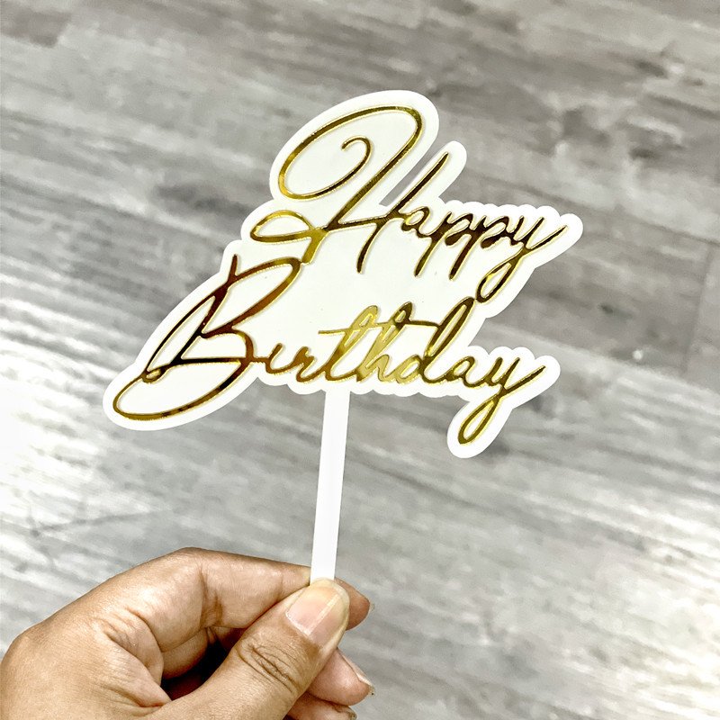 Double Layer Acrylic Happy Birthday Cake Decorating Supplies Black Acrylic Cake Toppers Cupcake Decoration for Birthday Party