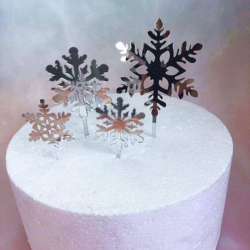 New Snowflake 4 Piece Acrylic Party Cake Topper For 1st Birthday Christmas Happy New Year 2025 Party Cake Decoration Supplies