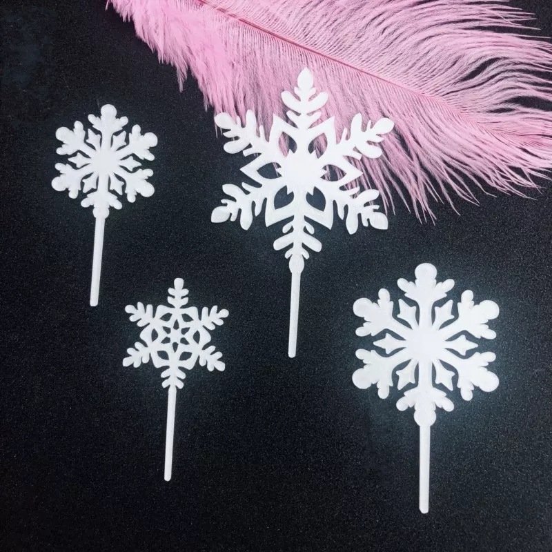 New Snowflake 4 Piece Acrylic Party Cake Topper For 1st Birthday Christmas Happy New Year 2025 Party Cake Decoration Supplies