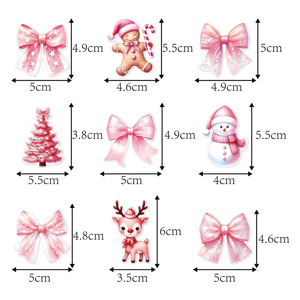 9Pcs Christmas Party Cupcake Toppers Cake Decorations Pink Bow-tie Snowman Party Cake Toppers for Christmas Party Supplies