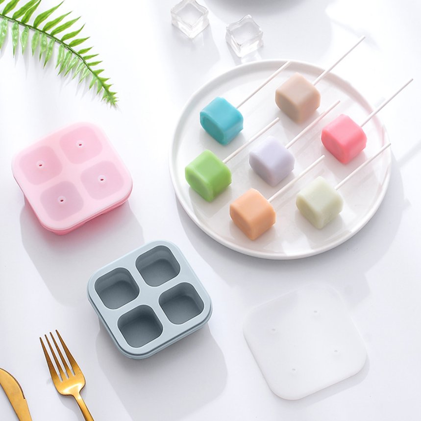4 Cavities Square Shape Lollipop Molds Nonstick Silicone Candy Chocolate Cookie Sucker DIY Making Mould For Home Party