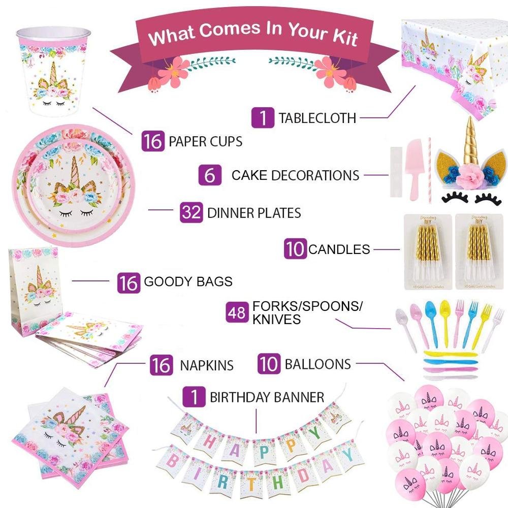 Unicorn Party Supplies Unicorn Birthday Party Decorations with Birthday Banner Unicorn Balloons Cake Topper Cake Cutter Candles