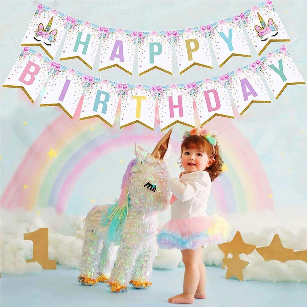 Unicorn Party Supplies Unicorn Birthday Party Decorations with Birthday Banner Unicorn Balloons Cake Topper Cake Cutter Candles