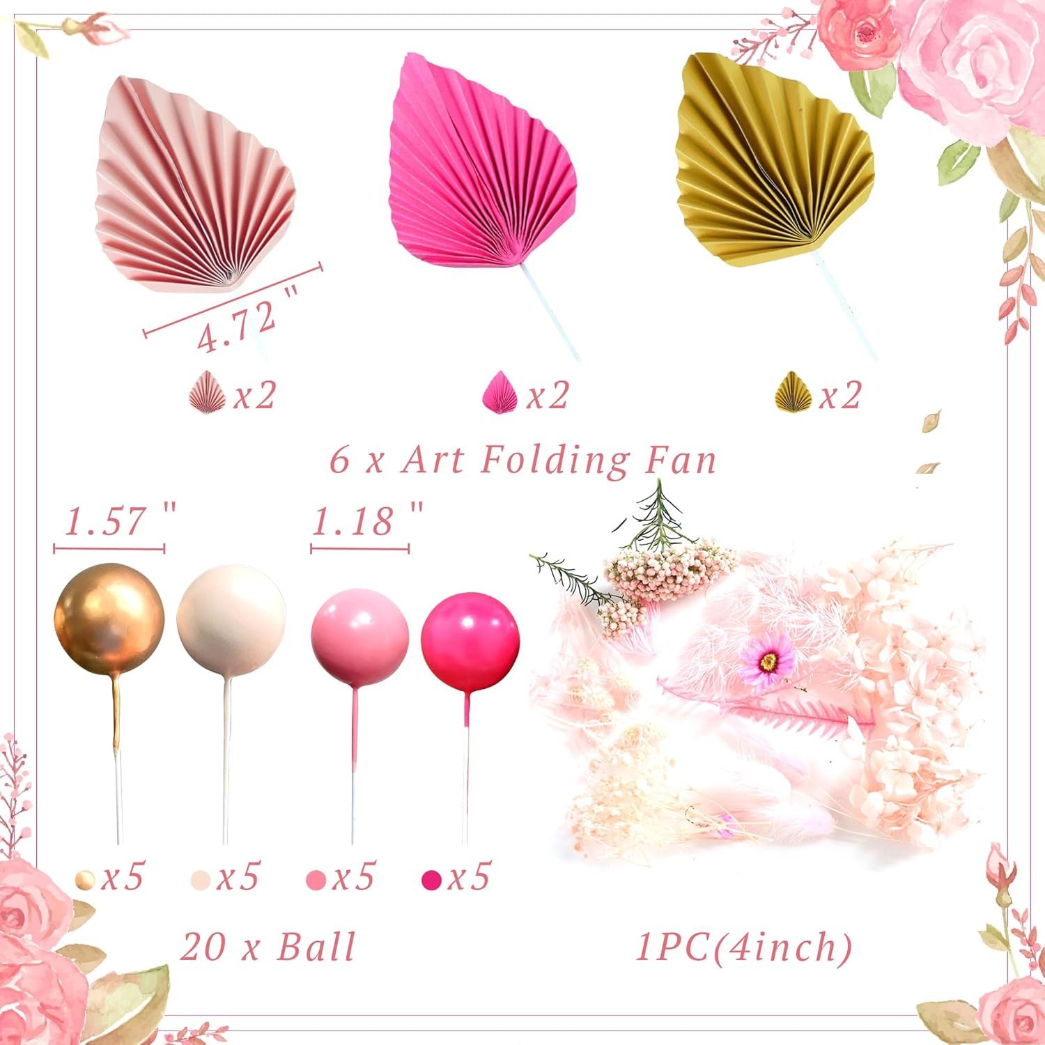 Boho Cake Topper Pink Balls Decoration Boho Cake Decoration Palm Leaves Cake Birthday Party Supplies