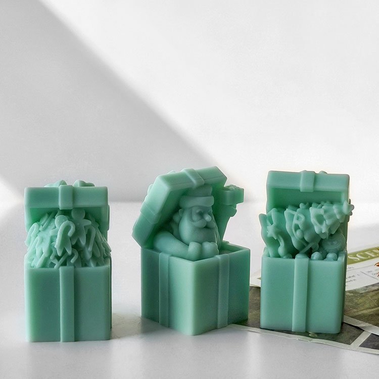 New Designed Christmas Gift Box Silicone Candle Molds Christmas Gypsum Decorations Casting Mould DIY Aromatherapy Candle Making