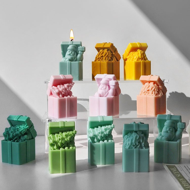 New Designed Christmas Gift Box Silicone Candle Molds Christmas Gypsum Decorations Casting Mould DIY Aromatherapy Candle Making