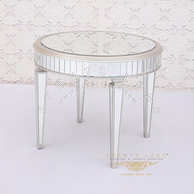 Round Mirror Wooden Table Event Wedding Cake table Silver Mirror Table For Party