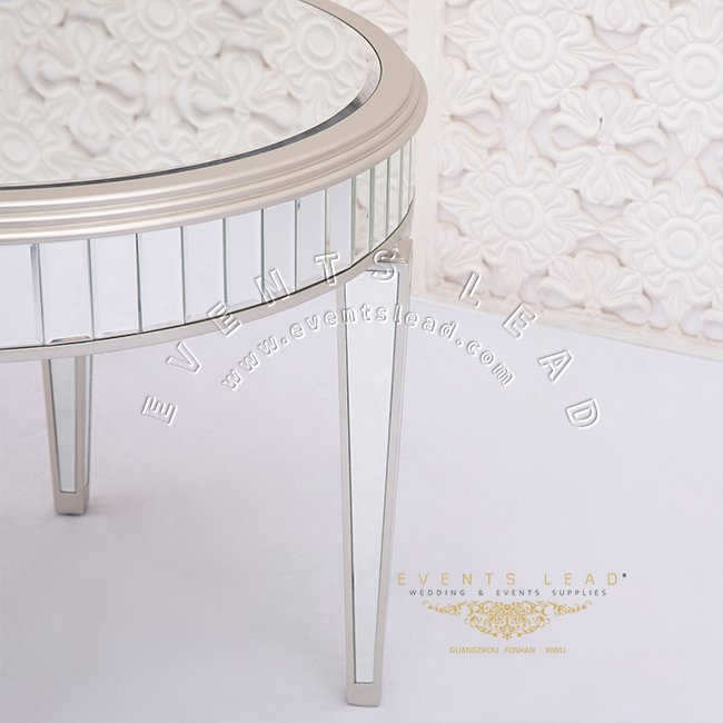 Round Mirror Wooden Table Event Wedding Cake table Silver Mirror Table For Party