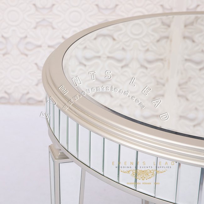 Round Mirror Wooden Table Event Wedding Cake table Silver Mirror Table For Party