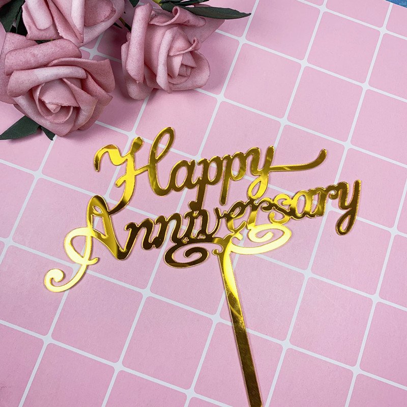 INS Acrylic Heart Happy Anniversary Celebration Cake Toppers For Women's Mens Wedding Love Anniversary Party Cake Decorations