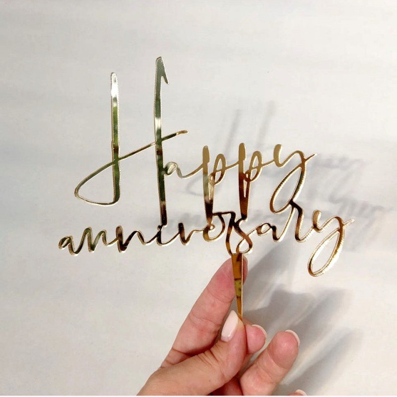 INS Acrylic Heart Happy Anniversary Celebration Cake Toppers For Women's Mens Wedding Love Anniversary Party Cake Decorations