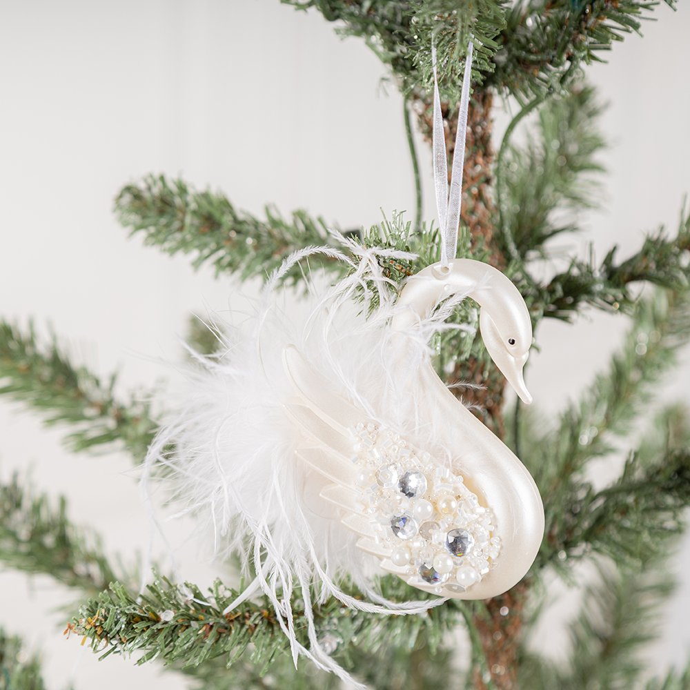 Christmas Supplies Mini Plastic Swan Christmas Ornament Hanging White Swan for Wedding Cake Topper Holiday Xmas Tree