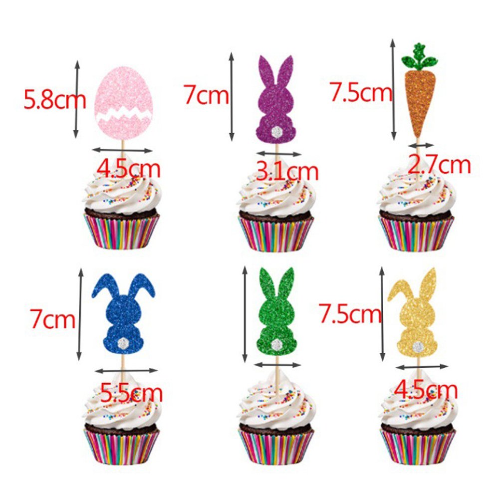 12 Pcs/Pack Rabbit Bunny Paper Cupcake Topper Decoration Set for Happy Easter Party Small Cake Decoration Supplies