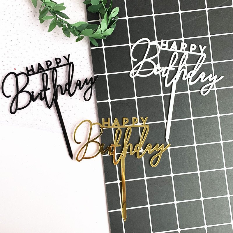 New Happy Birthday Cake Topper White Black Birthday Acrylic Cake Topper For Kids Birthday Party Cake Decorations Baby Shower
