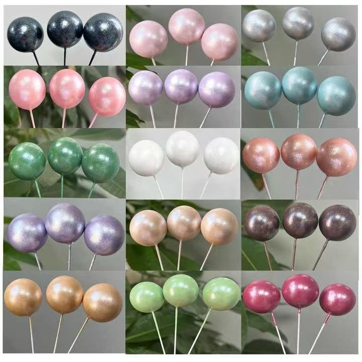 20 pc set Cake Decorating Faux Foam Balls Shiny gold Ball Silver Pastry Material Powder Blue Color Round Cake Baking Tools