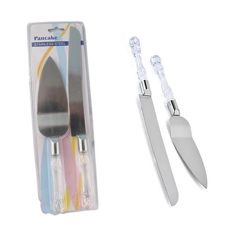2pcs Stainless Steel Crystal Handle Cake Shovel Set Bread Pizza Knife Dessert Pie Fondant Divider Cutter Spatula Baking Tools