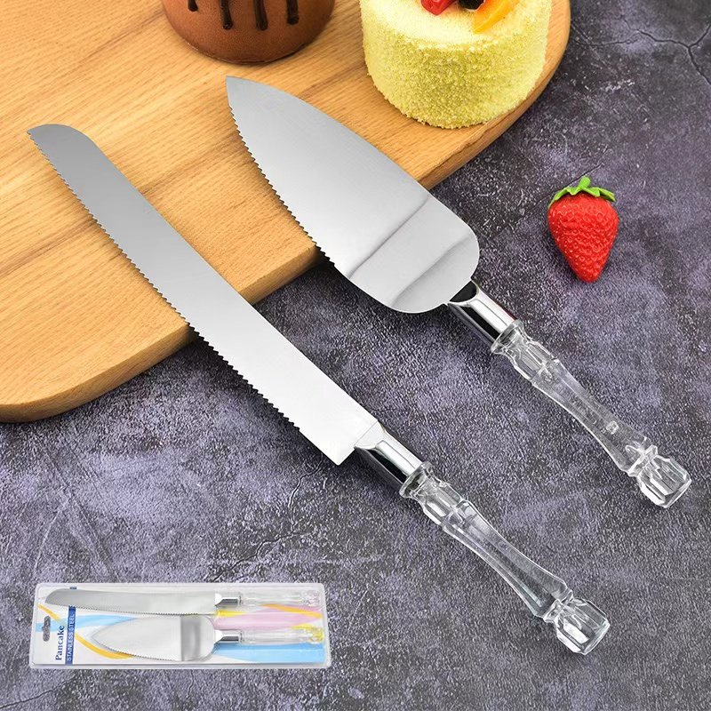 2pcs Stainless Steel Crystal Handle Cake Shovel Set Bread Pizza Knife Dessert Pie Fondant Divider Cutter Spatula Baking Tools