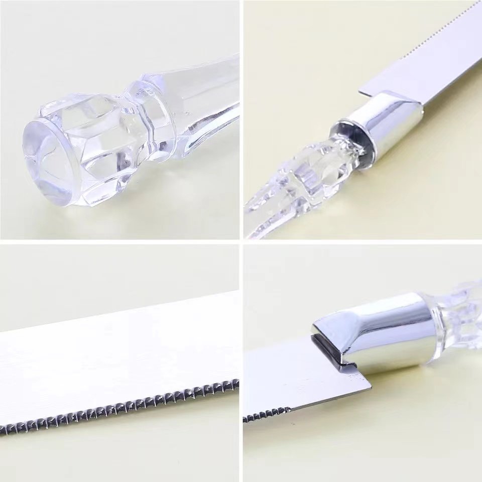 2pcs Stainless Steel Crystal Handle Cake Shovel Set Bread Pizza Knife Dessert Pie Fondant Divider Cutter Spatula Baking Tools