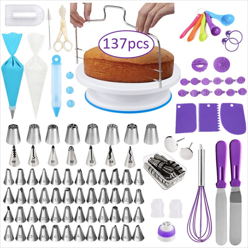 512-Piece Cake Decorating Supplies Set Including Non-Slip Turntable And Cake Pans Baking Supply Kit