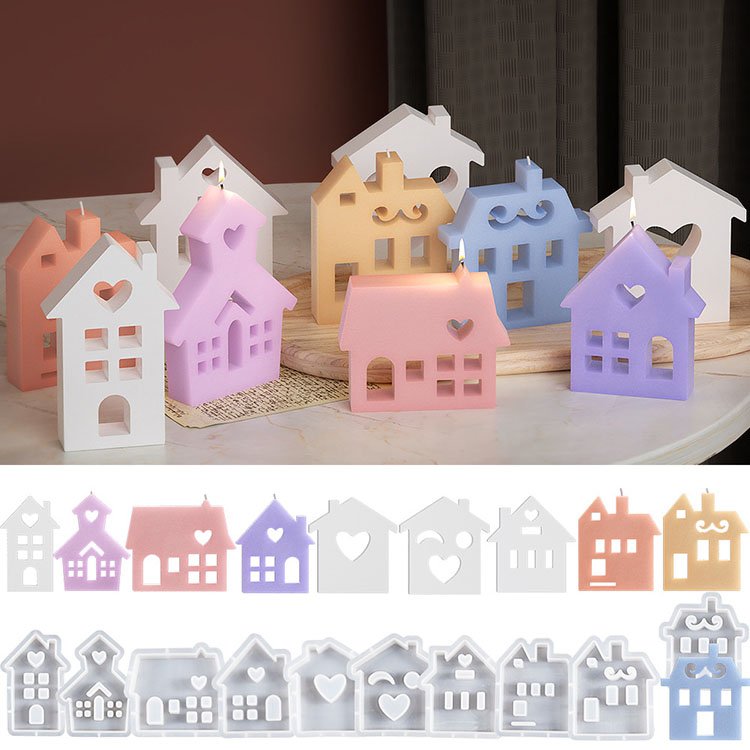 YS Star-Shaped Chimney House Aromatherapy Candle Silicone Mold DIY Resin Decoration Plaster Cement Handmade Love House Mold