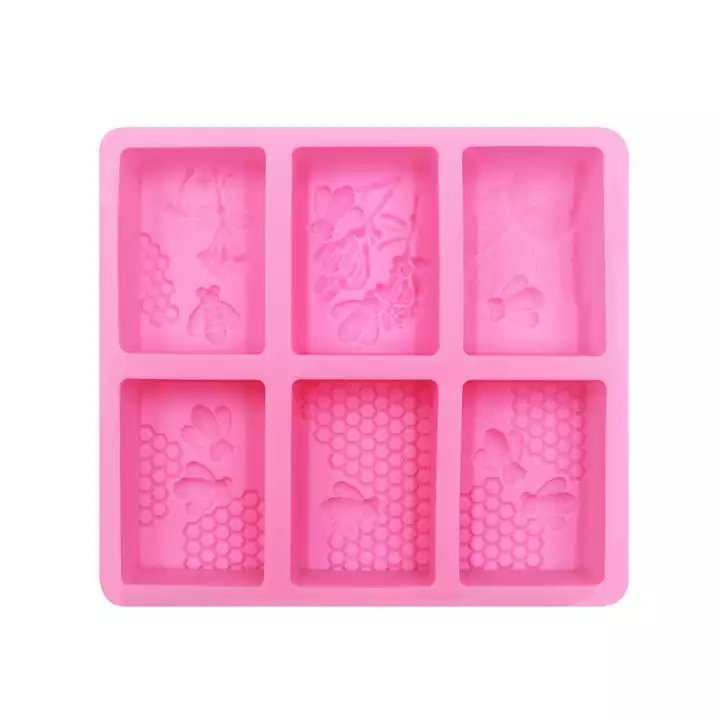 Custom Logo 6-Hole Rectangle Bee Shape Soap Mould for DIY Soap Making Baking Pudding Includes Bag Packing