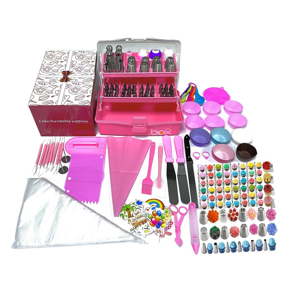 AK 359pcs Cake Decorating Supplies Kit Piping Bags Tips Set Cake Decoration Kit Piping Tips Baking Pastry Tools 3-layer Box