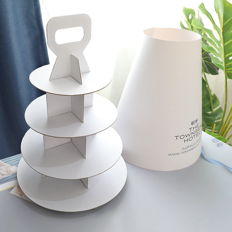 Palmy Wholesale Custom Logo Wedding/Birthday white Cupcake Stand Cardboard Pop Paper Cake Display Stand With Power Sellers