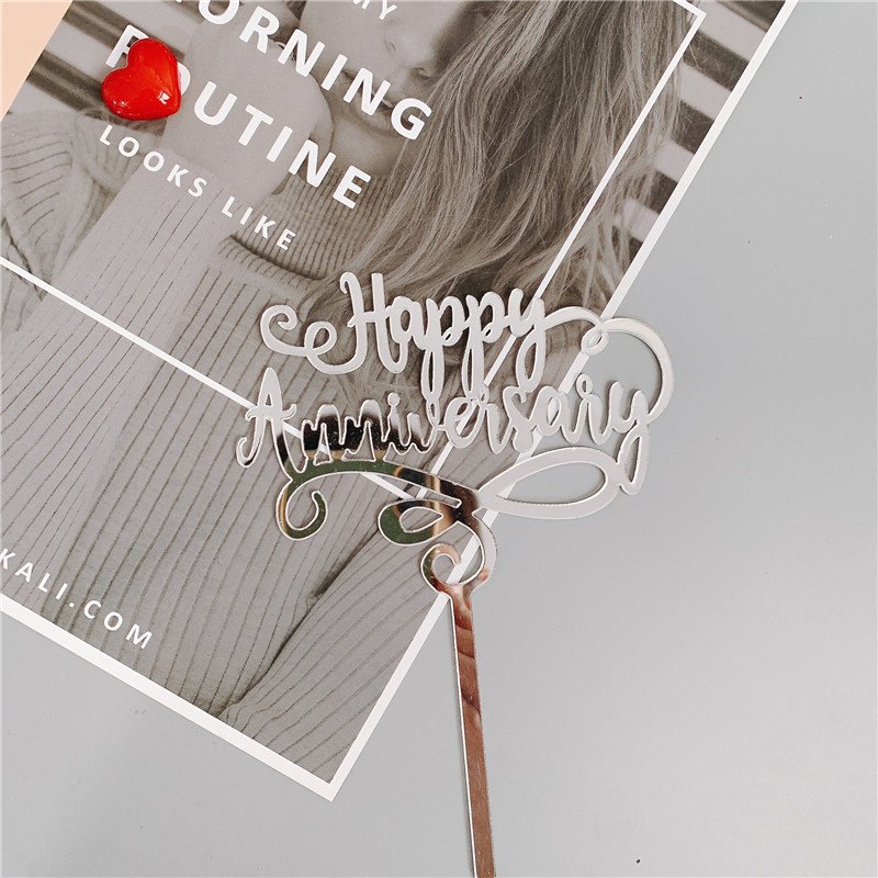 Ychon new customized own designs topper happy anniversary cake toppers acrylic mirror birthday anniversary decorations
