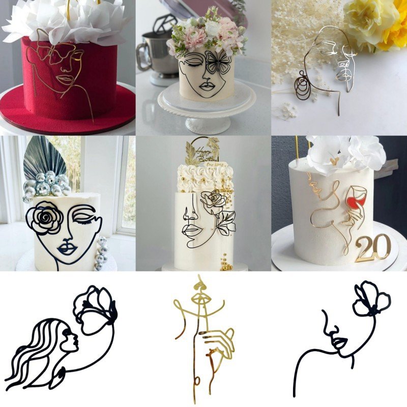 Butterfly Facial Lines Artistic Line Gold Acrylic Topper For Valentine Day Mother's Day Cake topper