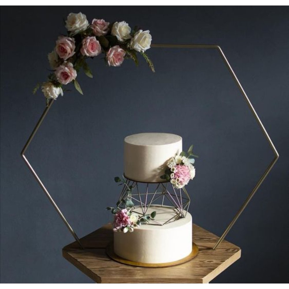 Golden Polished Wedding Arch Cake Stand For Bridal Shower Birthday Party Decoration Gathering Invitation Supplies