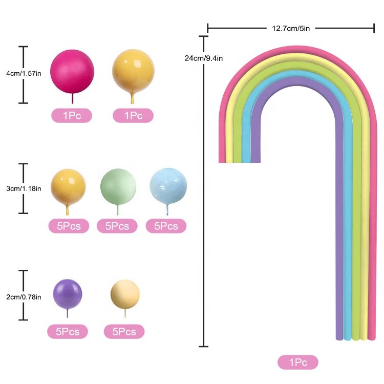 28PCS Rainbow Cake Toppers Colorful Balls Cake Decorations for Wedding Baby Shower Girls Boys Birthday Party Supplies (Boho)