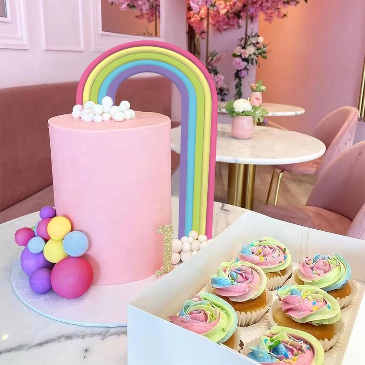 28PCS Rainbow Cake Toppers Colorful Balls Cake Decorations for Wedding Baby Shower Girls Boys Birthday Party Supplies (Boho)