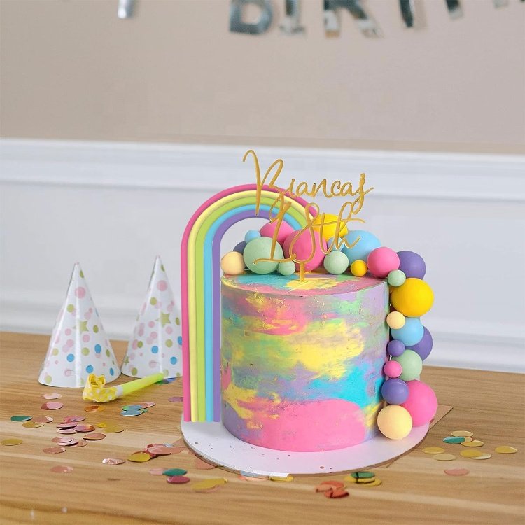 28PCS Rainbow Cake Toppers Colorful Balls Cake Decorations for Wedding Baby Shower Girls Boys Birthday Party Supplies (Boho)