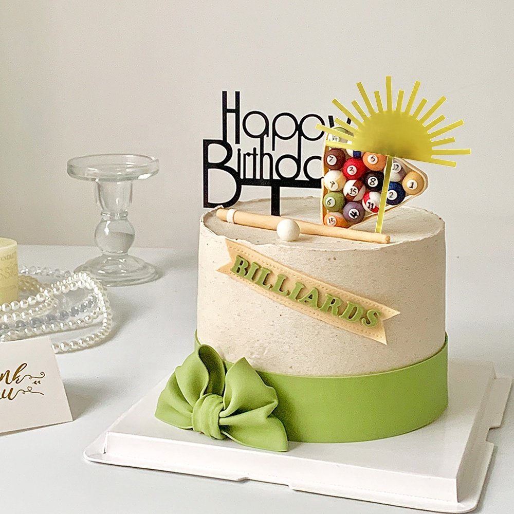 XJH Sun Gold Acrylic Cake Decorations Happy Birthday Side Topper for Cake Decor Cake Decorating Supplies
