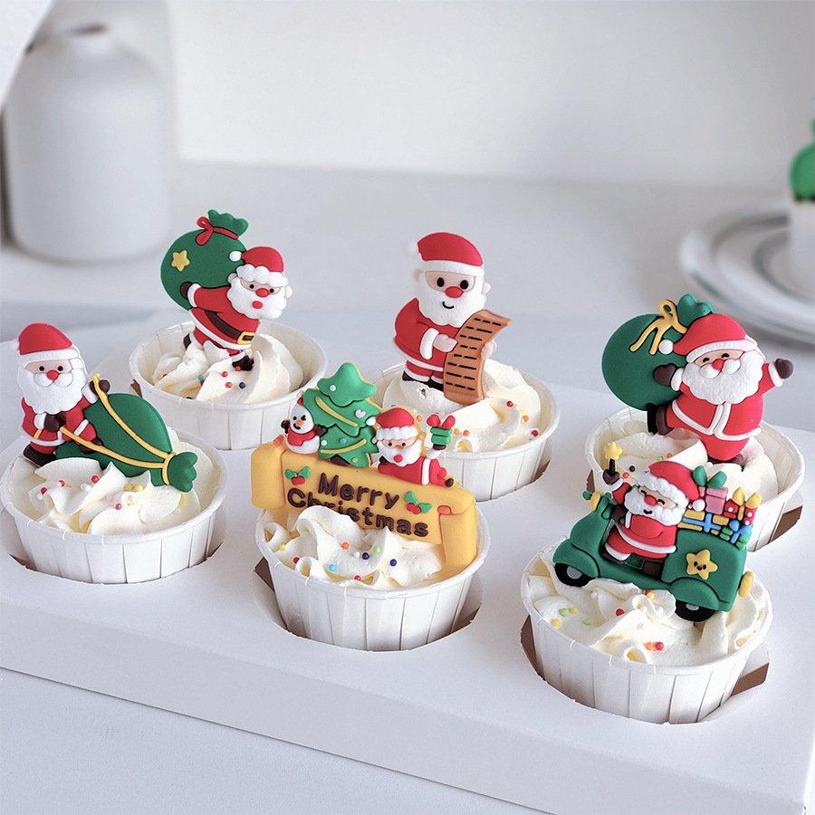 New santa claus father design cute rubber wholesale baking cupcake decoration supplies 3d merry christmas cake topper