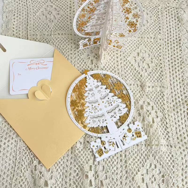 New 3D three-dimensional christmas tree creative paper carving hot gold new year cake decoration