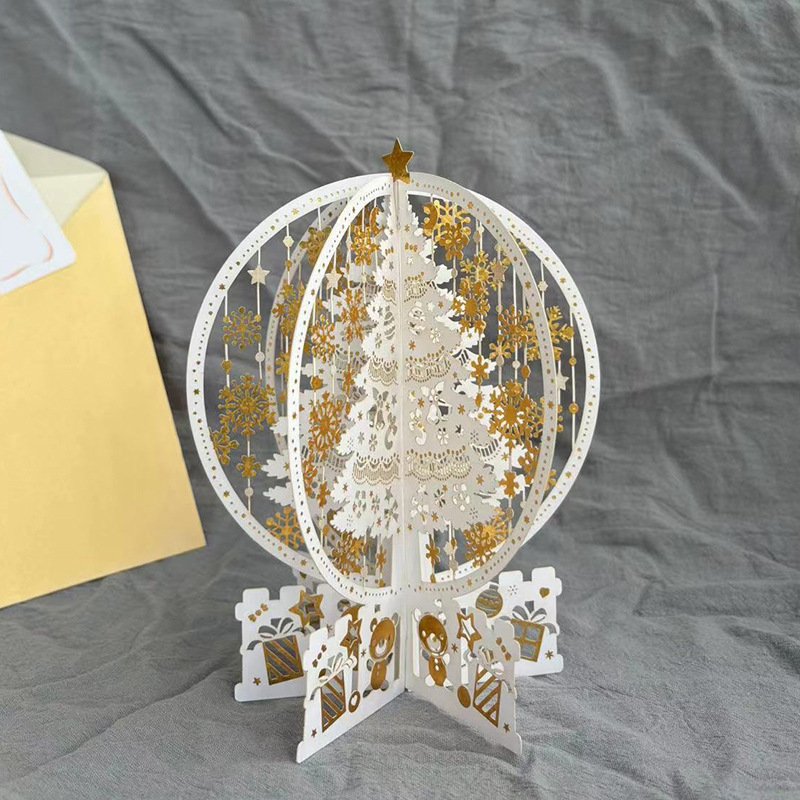 New 3D three-dimensional christmas tree creative paper carving hot gold new year cake decoration