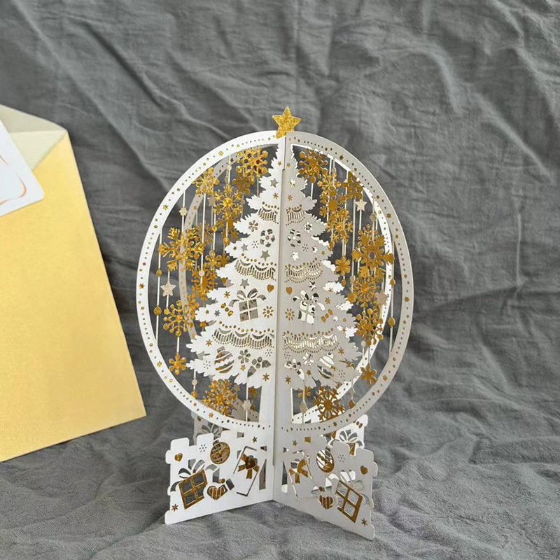New 3D three-dimensional christmas tree creative paper carving hot gold new year cake decoration