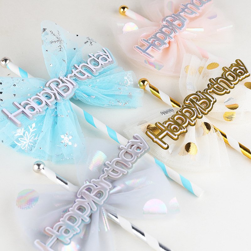 Factory Hot Selling Bake Cake Insert Decorating Party Supplies Bow Star Happy Birthday Cake Topper
