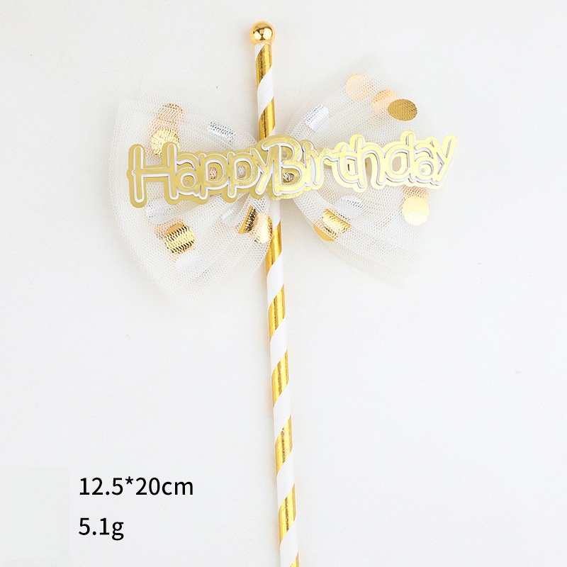 Factory Hot Selling Bake Cake Insert Decorating Party Supplies Bow Star Happy Birthday Cake Topper