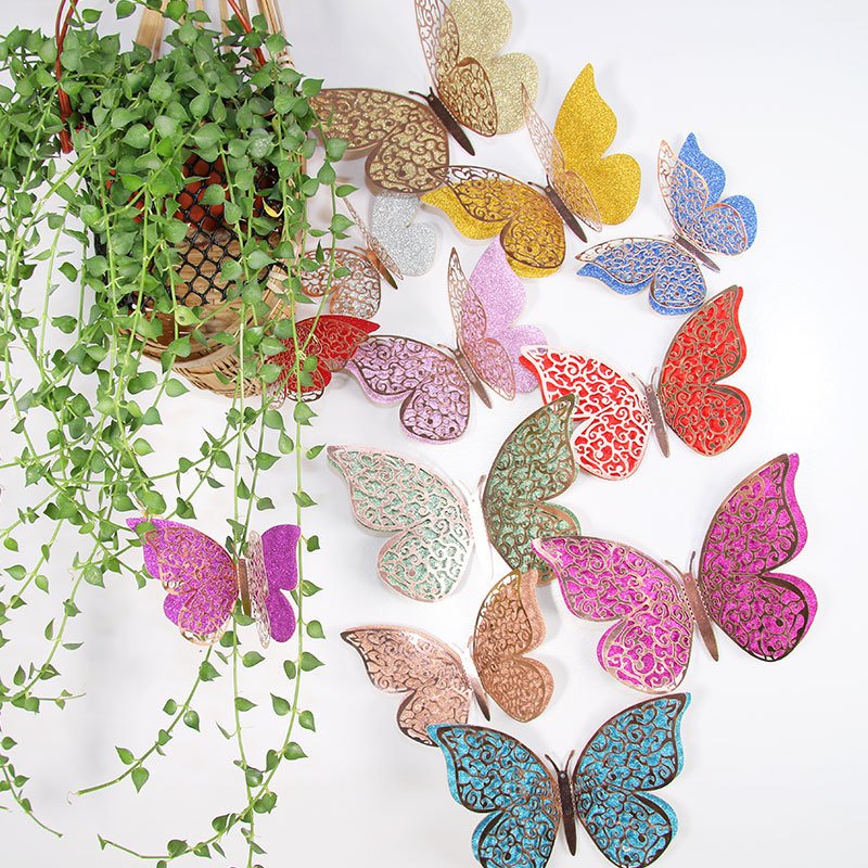 new arrival Double Layer Color Hollow Butterfly 3D Hollow Paper Butterfly Cake Decorating Supplies for Wedding Party Dressing