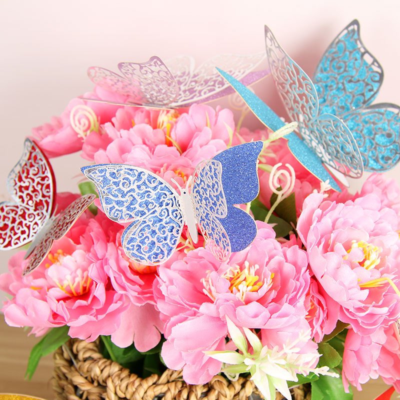 new arrival Double Layer Color Hollow Butterfly 3D Hollow Paper Butterfly Cake Decorating Supplies for Wedding Party Dressing