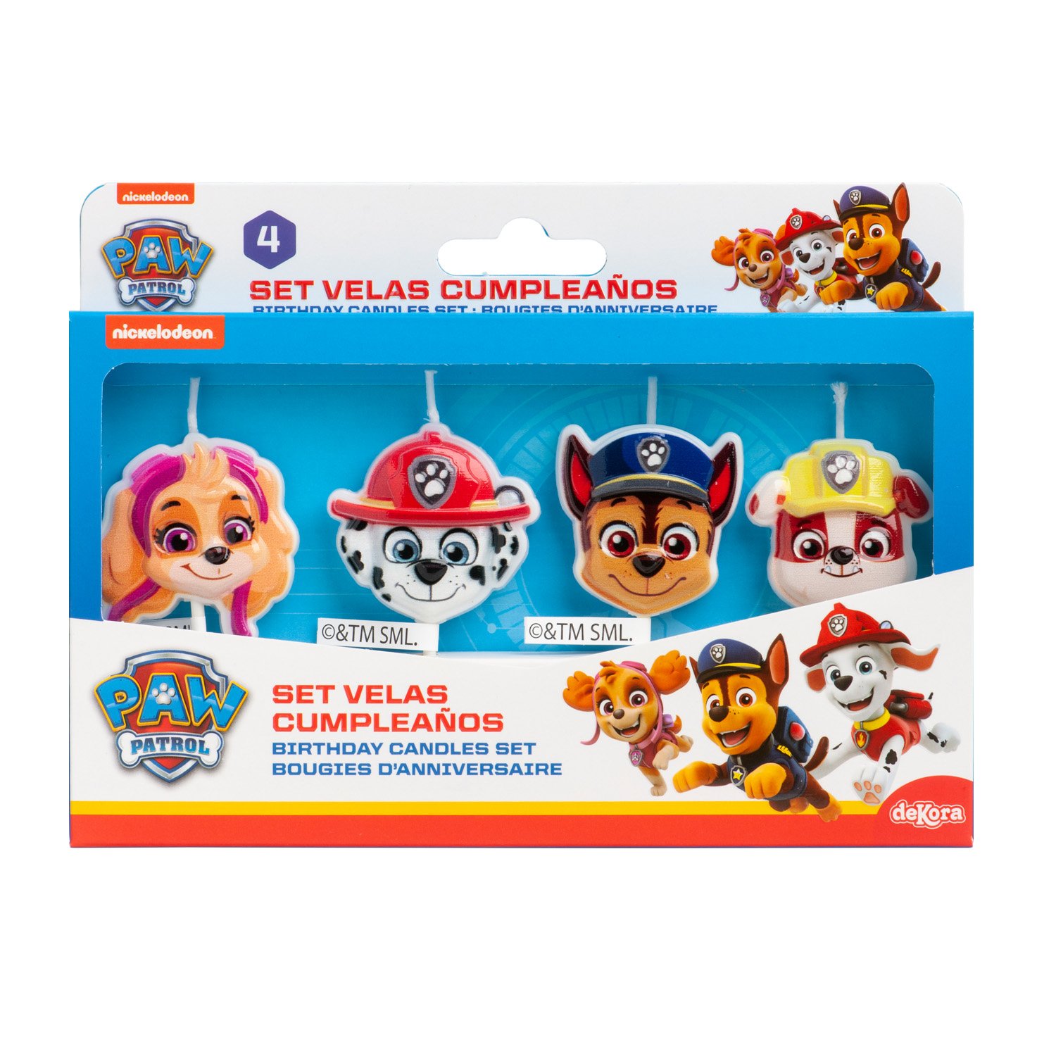 Dekora Brand Display Of 8 Blisters For Paw-Patrol Anniversary Candles Set Of 4 Birthday Cake Topper Perfect For Parties