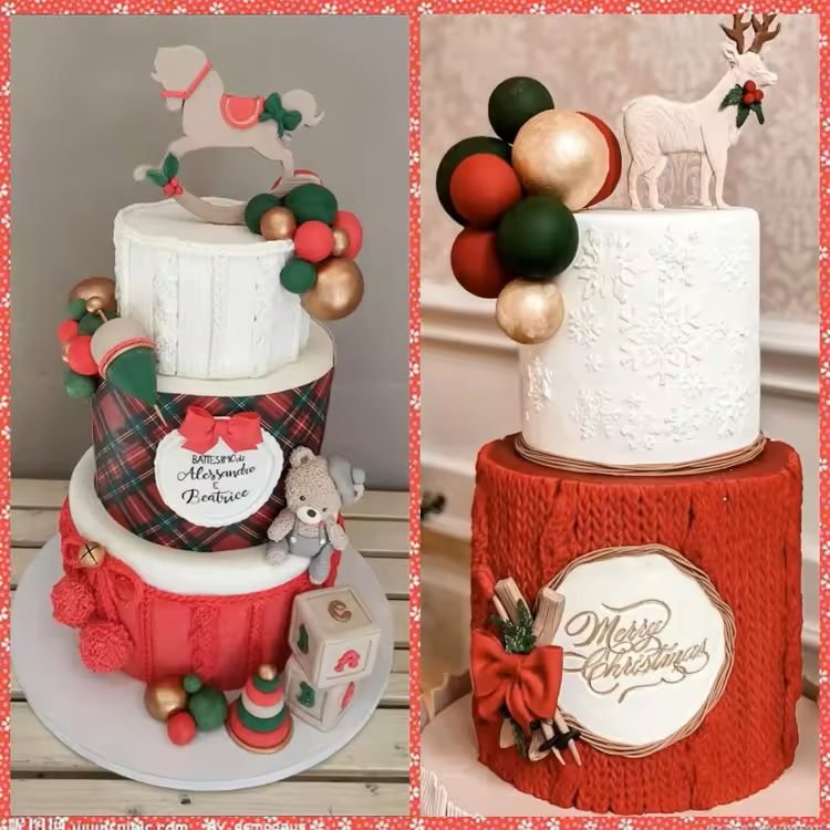 32Pcs Red Green White Gold Foam Ball Cake Topper Decorations for Christmas Party Birthday Cake Decorating