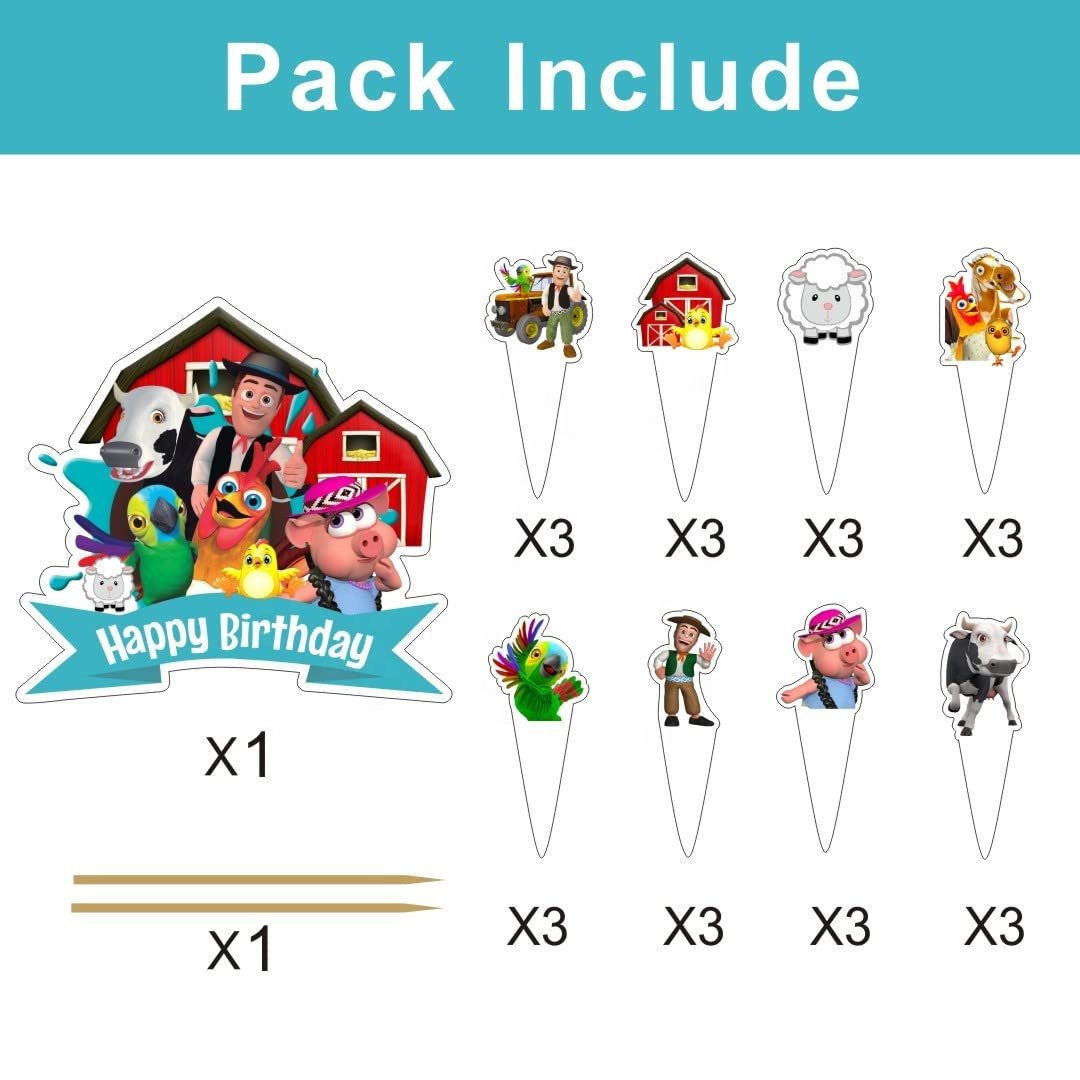 Zenon Farm Cake Decorations with 1pcs Cake Topper, 24pcs Cupcake Toppers for Farm Animal Birthday Party Supplies