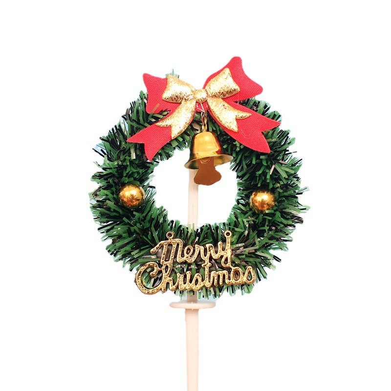 Christmas cake decoration insert card grass circle leaf old man snowman deer gift package Christmas tree cake decoration supplie