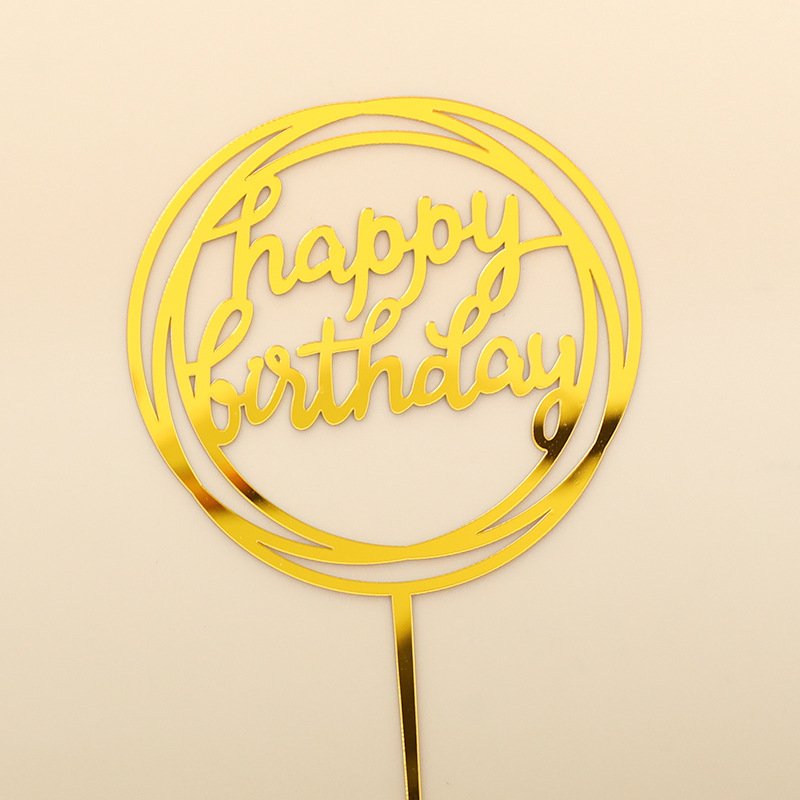 Custom Many Style Acrylic Cake Topper Gold Geometry Round Letter Cake Toppers Happy Birthday Wedding Party Cupcake Toppers