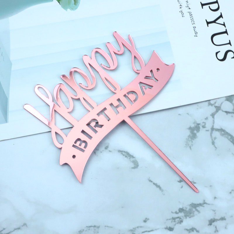 Custom Many Style Acrylic Cake Topper Gold Geometry Round Letter Cake Toppers Happy Birthday Wedding Party Cupcake Toppers