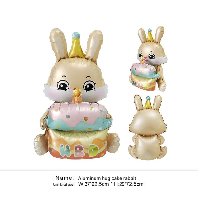 New Bear Hug Cake Decoration Supplies Bunny Foil Balloons Baby's Birthday Party Layout Sitting Rabbit Aluminum Film Balloon